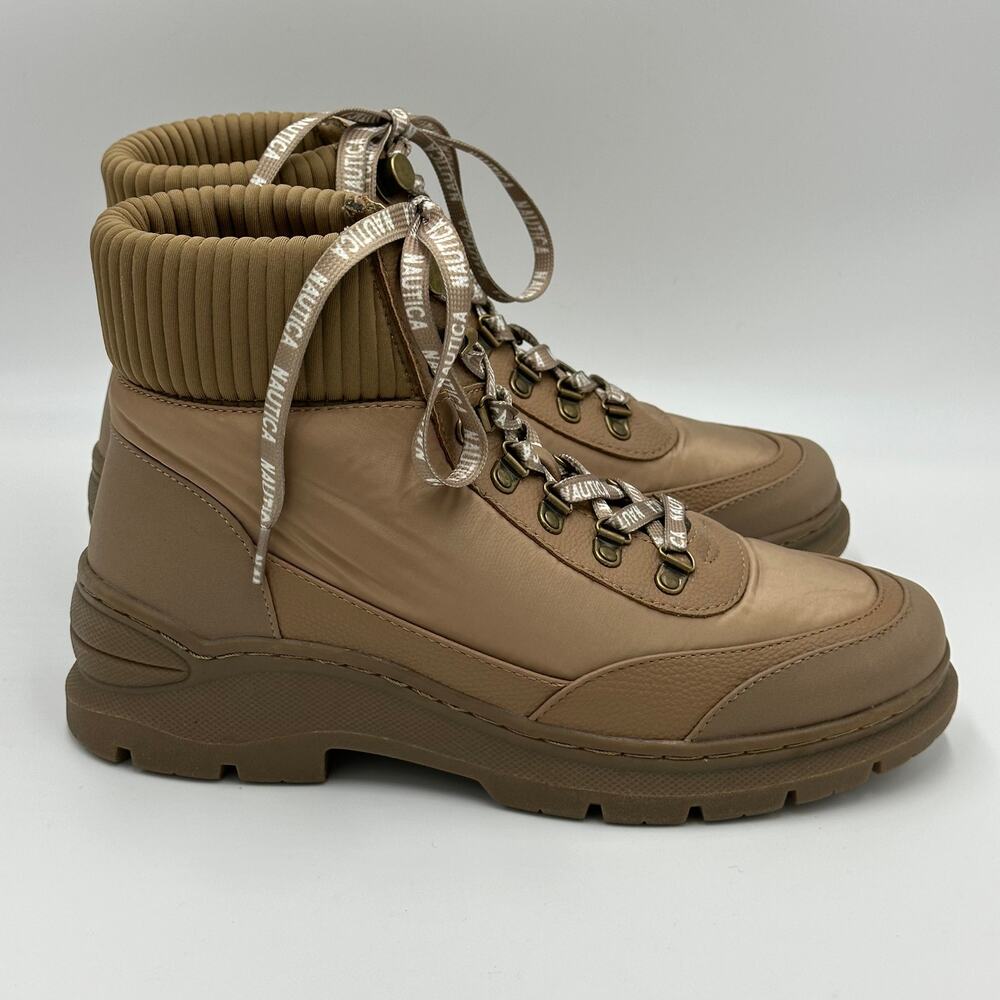 Vintage Y2K Nautica Lace Up Sabra Ankle Boots Booties Combat Tan Womens Size 8.5 - Picture 1 of 16